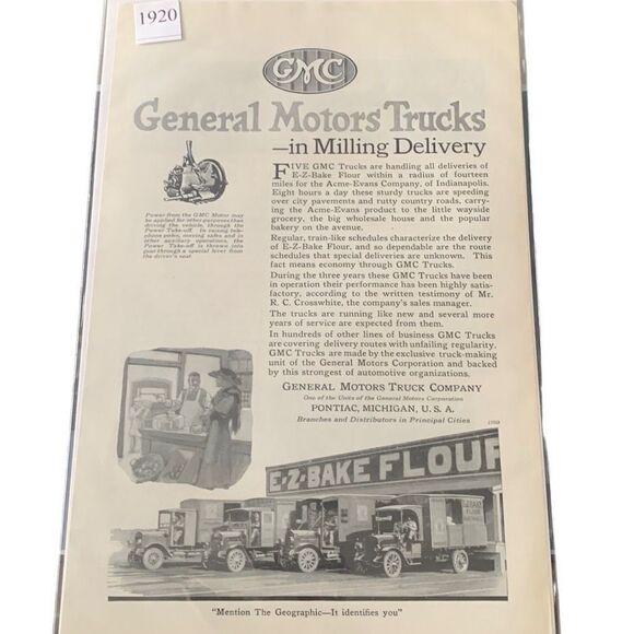 Vintage 1920 GMC General Motors Trucks E-Z Bake Flour Milling Delivery Ad Advert - Picture 4 of 4